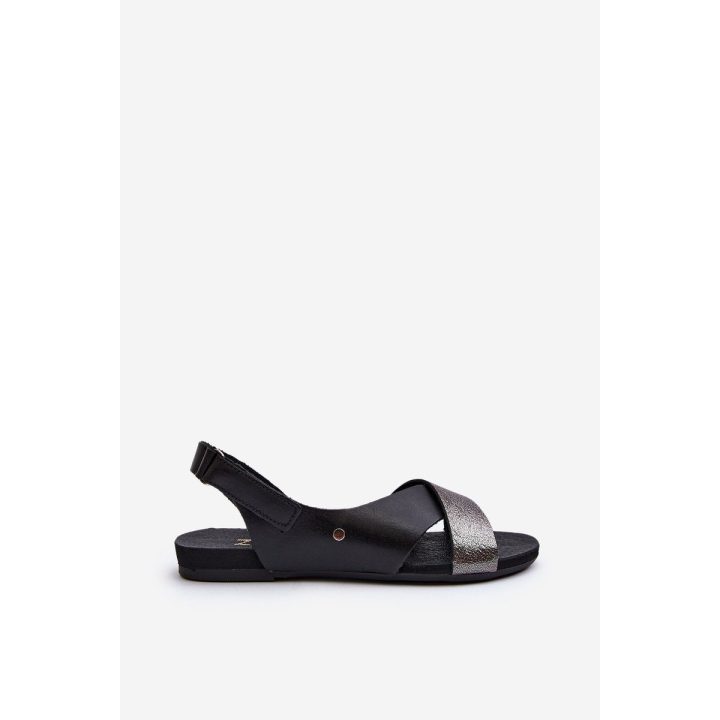 Odiniai sandalai su velcro juoda