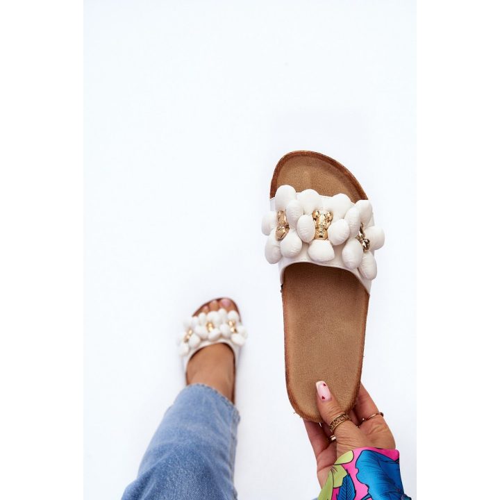 Moteriški balti sandalai su papuošimais Bunlia