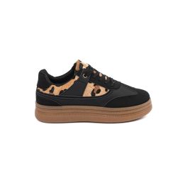 Moteriški juodi laisvalaikio batai su leopardo detalėmis