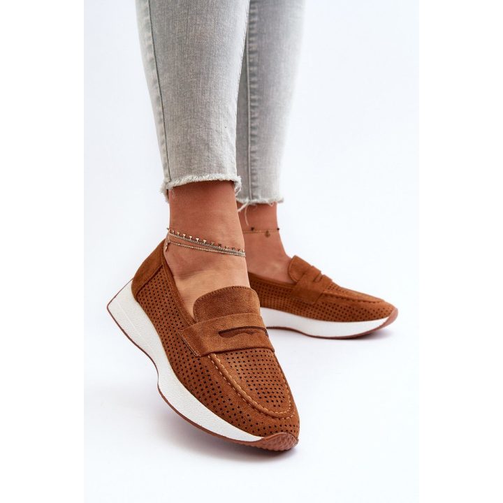 mokasinai su platforma iš Eco Suede Camel Inesqua