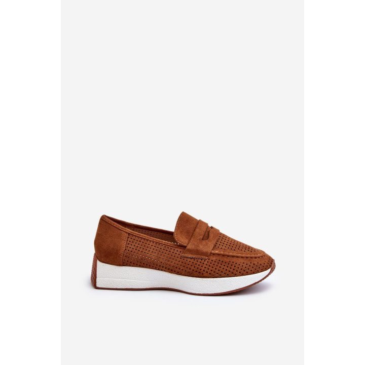 mokasinai su platforma iš Eco Suede Camel Inesqua