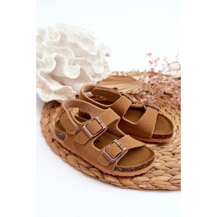 Vaikiški basutės ant kamštienos kulno su velcro užsegimu Camel Rorria