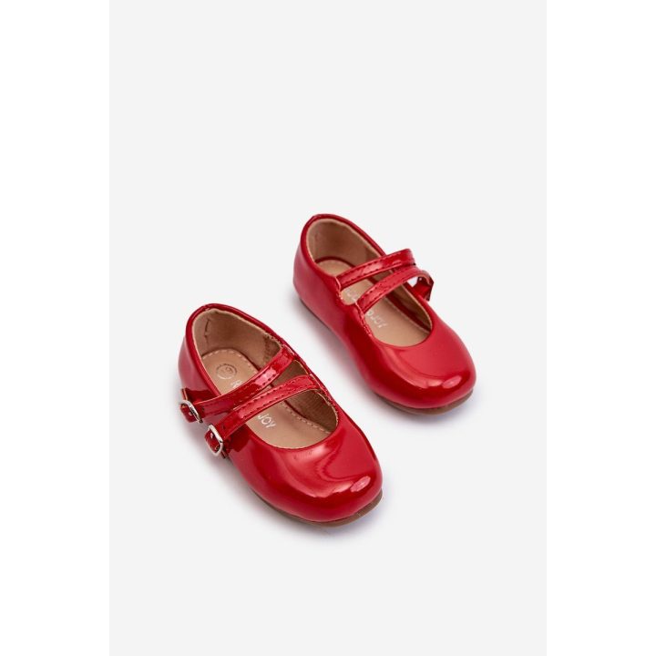 Raudonos lakinės odos Mergaičių balerinos su dirželiais Margenis