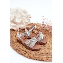 Blizgūs vaikiški sandalai su Velcro, Silver Delphina“