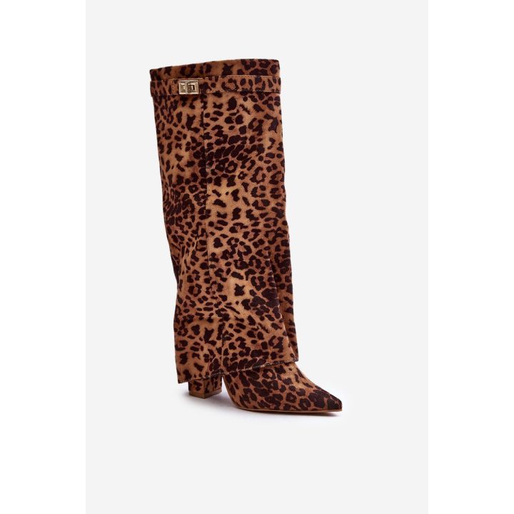 Moteriški leopardo rašto, rudi, iki kelių siekiantys aukštakulniai batai Portora