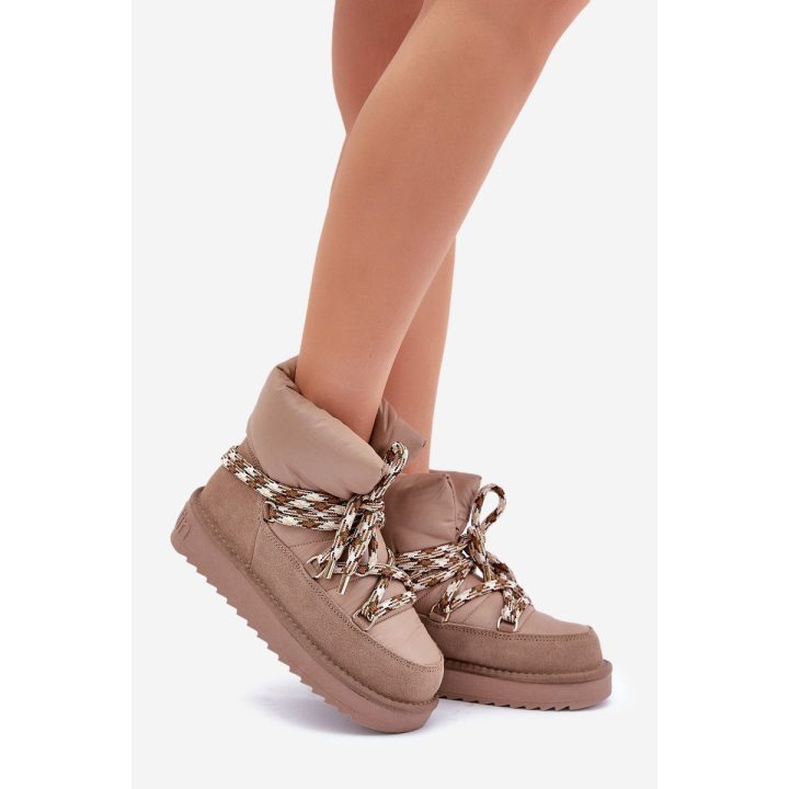 Užsegami Suede Žieminiai Batai Moterims su Storais Raišteliais D.Franklin DFSH375003 Taupe