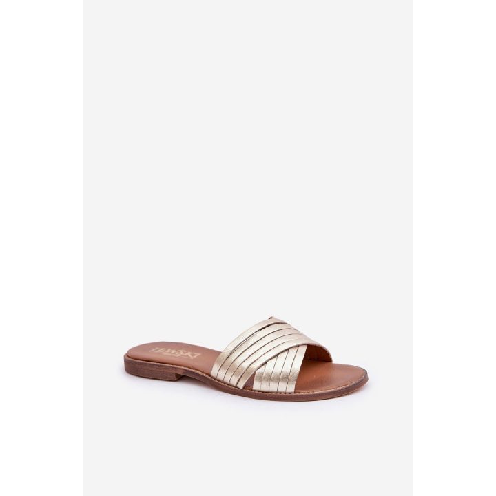 Auksinės odinės moteriškos šlepetės Shoes