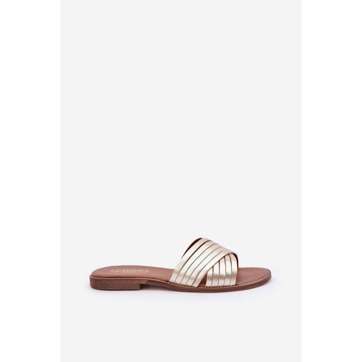 Auksinės odinės moteriškos šlepetės Shoes