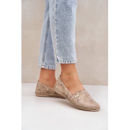 Elegantiškos moteriškos zomšinės espadrilės su gėlėmis, smėlio spalvos
