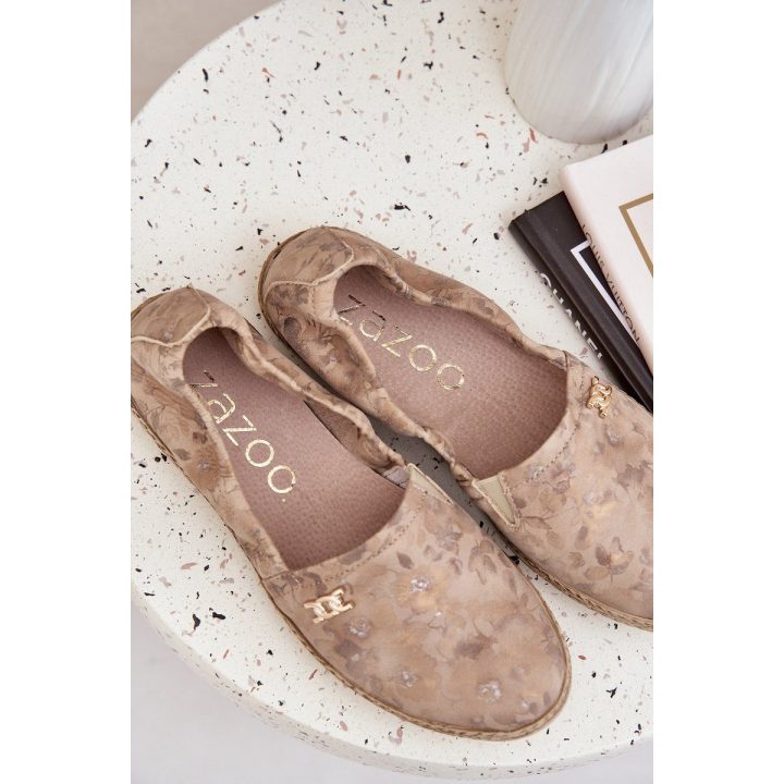 Elegantiškos moteriškos zomšinės espadrilės su gėlėmis, smėlio spalvos