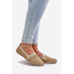 Elegantiškos odinės espadrilės su pynimu smėlio-aukso spalvos