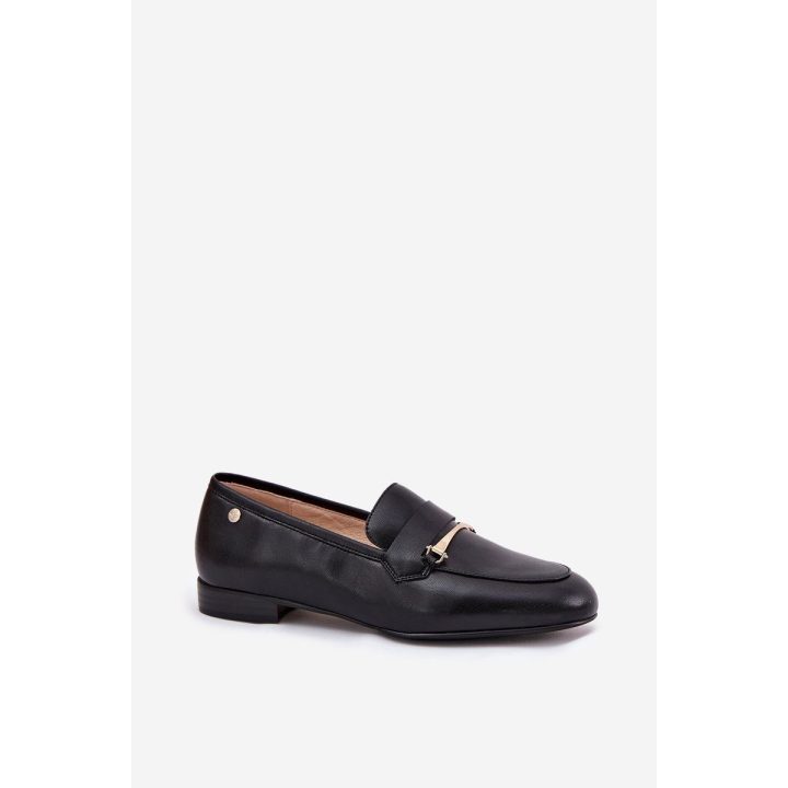 Odiniai juodi moteriški loafer tipo bateliai