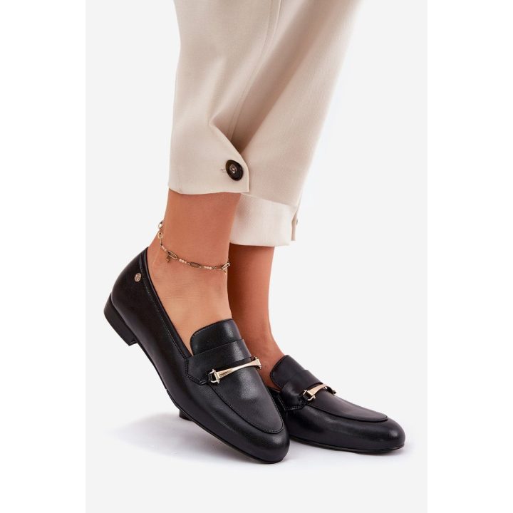 Odiniai juodi moteriški loafer tipo bateliai