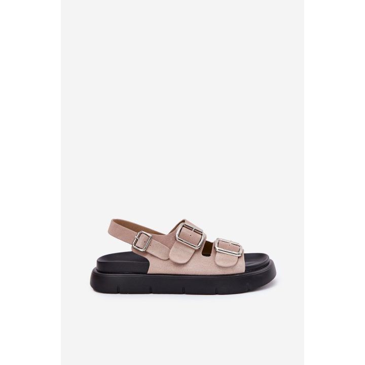 Vasarinės moteriškos šviesiai rožinės zomšinės basutės su sagtimis BIG STAR SHOES