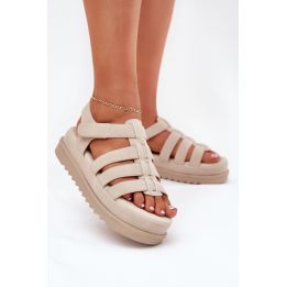 Bateliai smėlio spalvos platforminiai sandalai su lipduku Step in Style