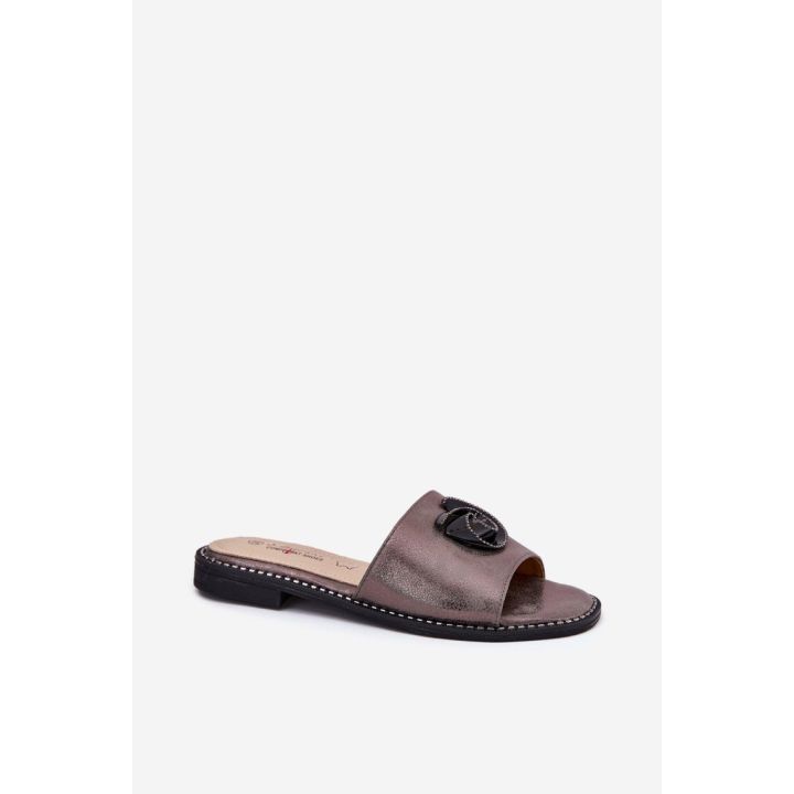 Šlepetės tamsiai sidabrinės spalvos su dekoru kasdienai Ideal Shoes