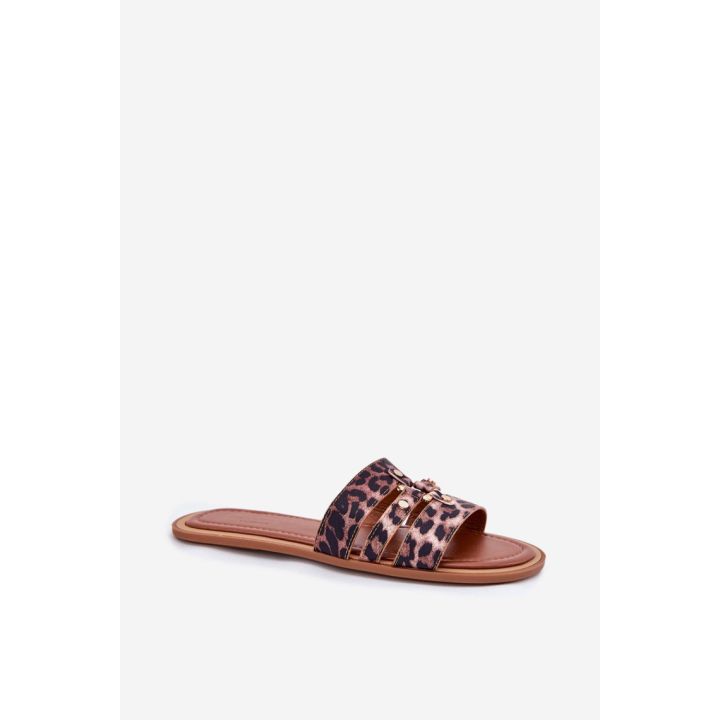 Šlepetės su leopardiniu raštu ir sagtimis kasdienai Brownie