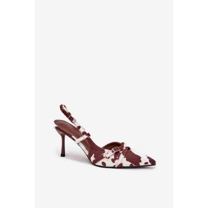 Aukštakulniai bateliai rudi balti su dirbtinio kailio raštu kasdienai