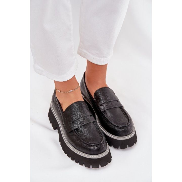 Mokasinai moterims juodi su platforma kasdienai Big Star