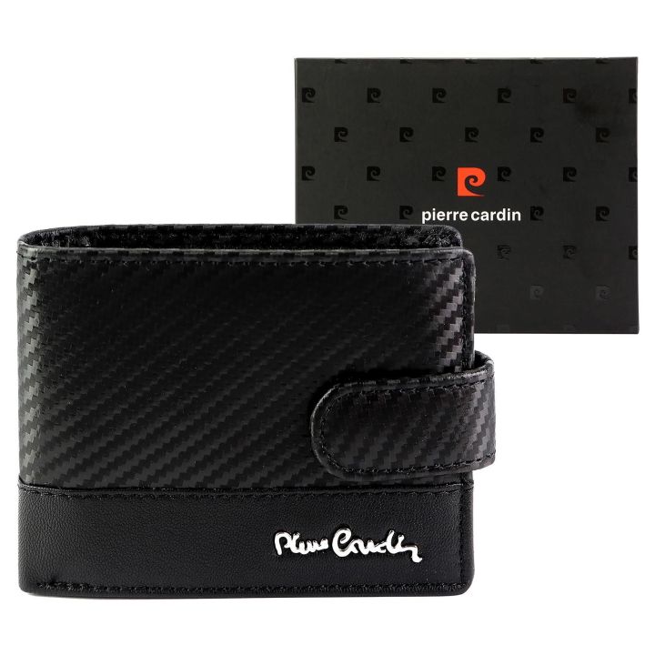 Piniginė juoda odinė su spaustuku Pierre Cardin