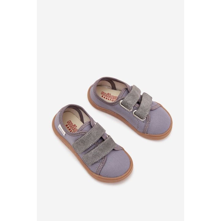 Vaikiški pilki barefoot bateliai su lipukais Milami
