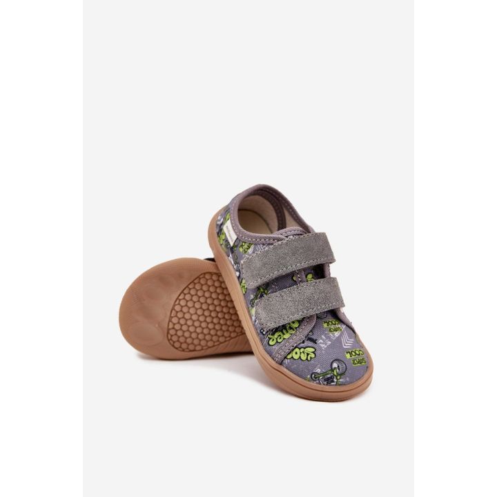 Vaikiški pilki barefoot bateliai su lipdukais ir piešiniais Milami