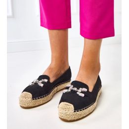 Espadrilės moteriškos juodos dekoruotos akmenimis Marlein