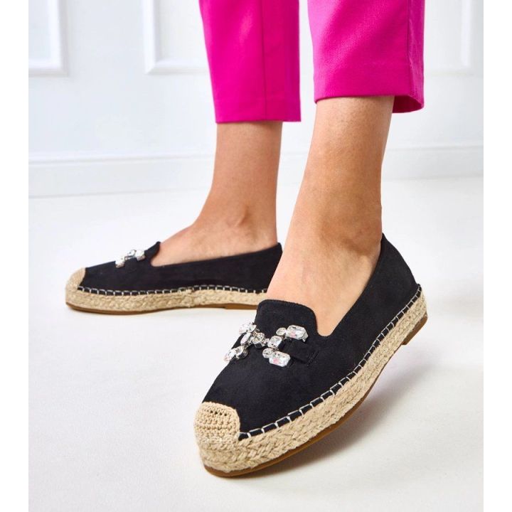 Espadrilės moteriškos juodos dekoruotos akmenimis Marlein