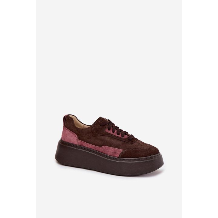 Sportbačiai moteriški rudi versta oda platforminiai Zazoo