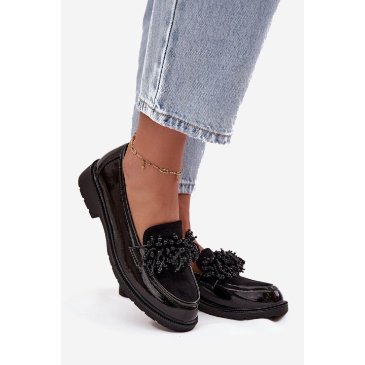 Women's Patent Leather Moccasins S.Barski HY52-369B Black