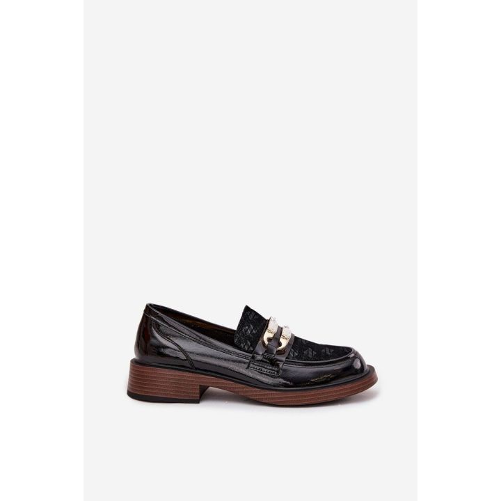 Leather Lacquered Ladies Moccasins With Separate Detail D&A MR52-173 Black