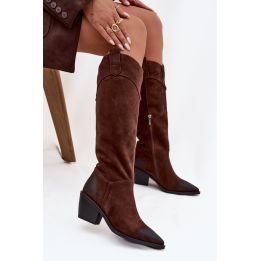 Women's Cowboy Boots With Heel Made Of Natural Suede Artiker 57C0230 Brown