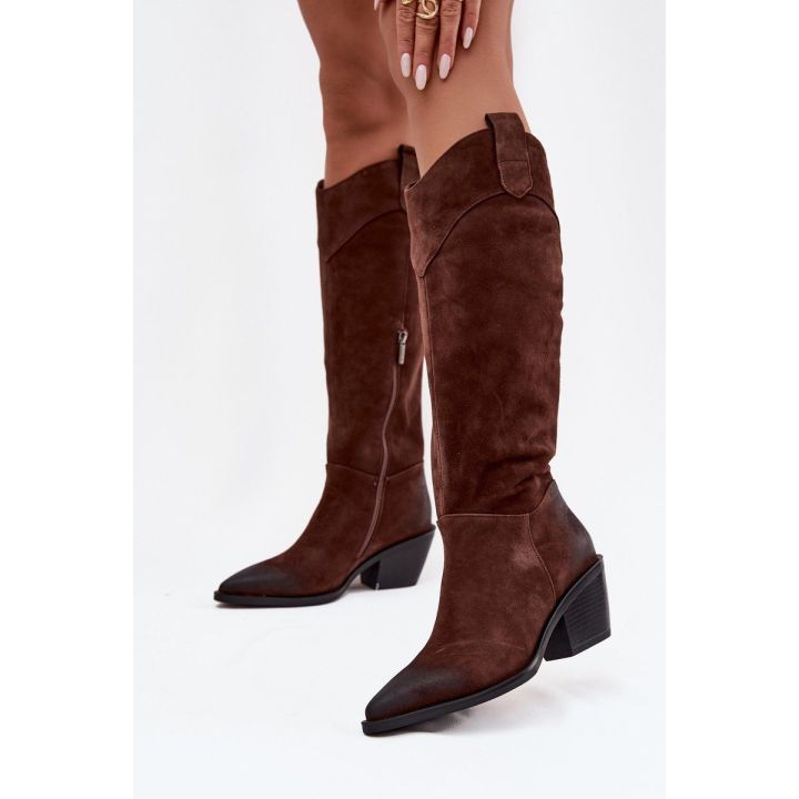 Women's Cowboy Boots With Heel Made Of Natural Suede Artiker 57C0230 Brown