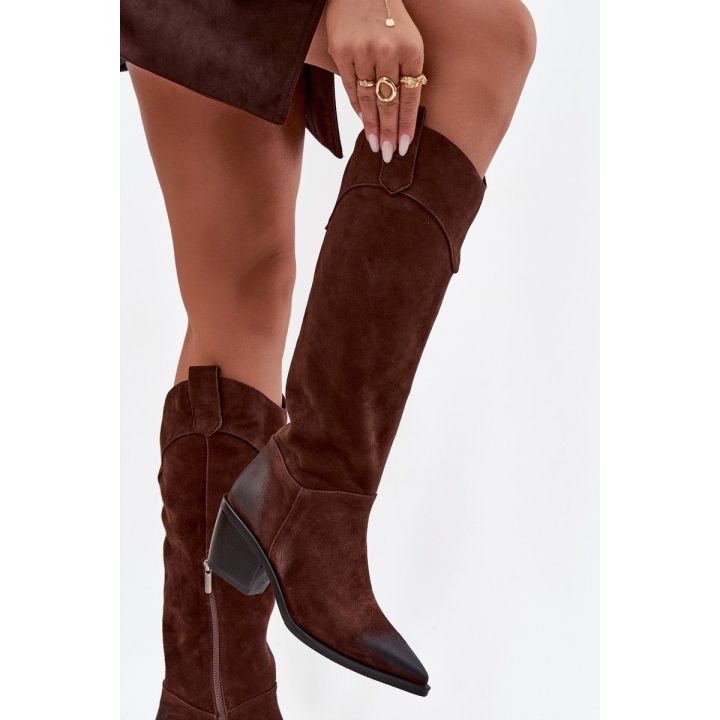 Women's Cowboy Boots With Heel Made Of Natural Suede Artiker 57C0230 Brown
