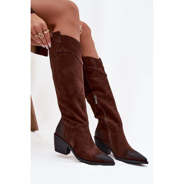 Women's Cowboy Boots With Heel Made Of Natural Suede Artiker 57C0230 Brown