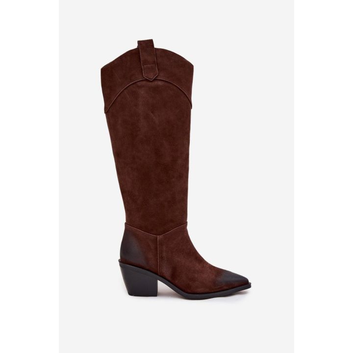 Women's Cowboy Boots With Heel Made Of Natural Suede Artiker 57C0230 Brown