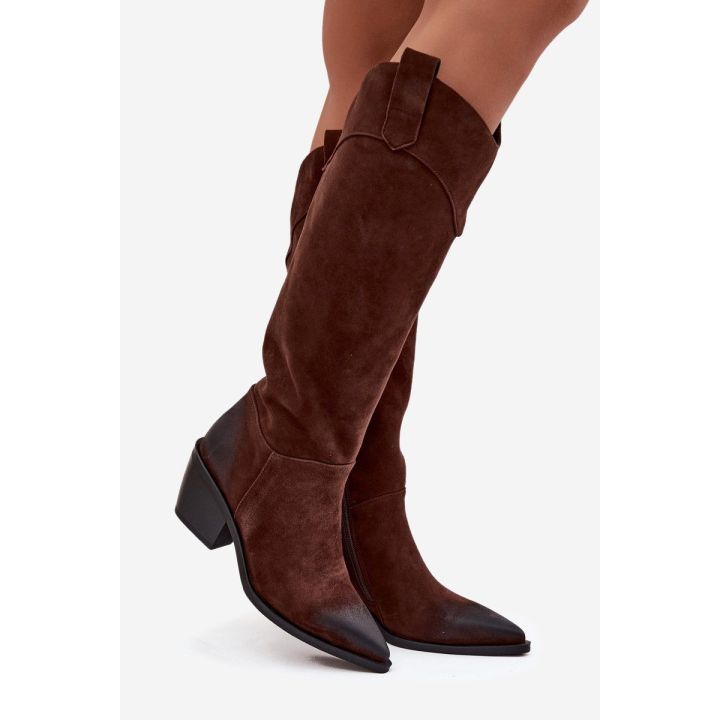 Women's Cowboy Boots With Heel Made Of Natural Suede Artiker 57C0230 Brown