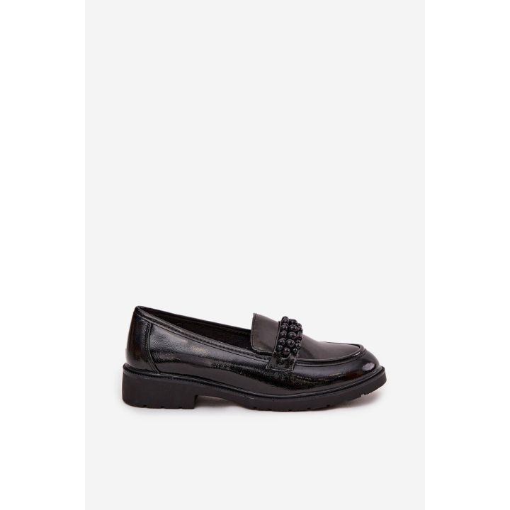 Women's Patent Loafers With Beads S.Barski HY52-541 Black