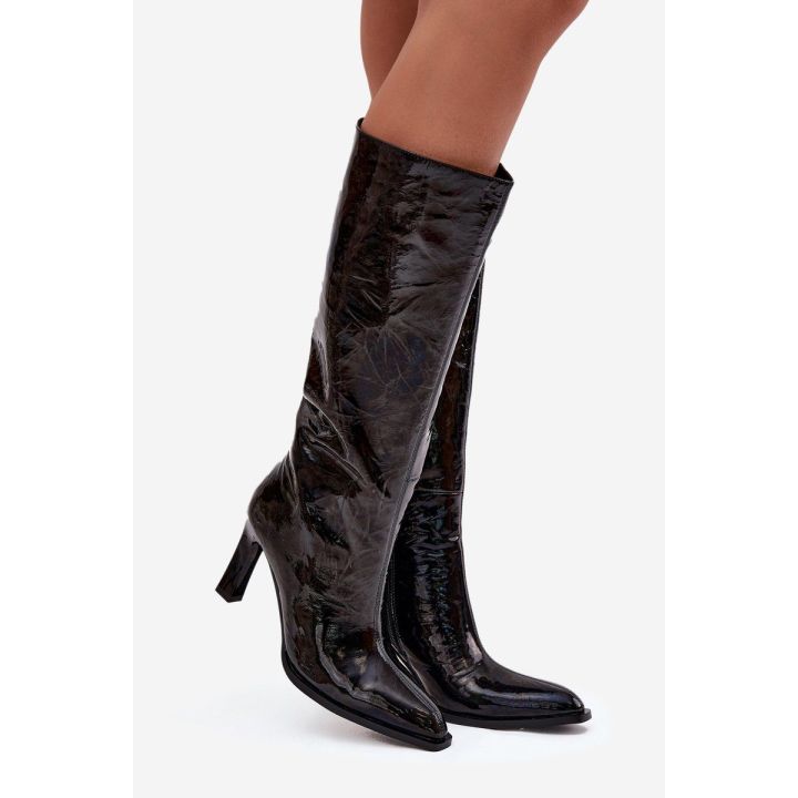 Decorated Patent Leather Women's Heels D&A MR880-055 Black
