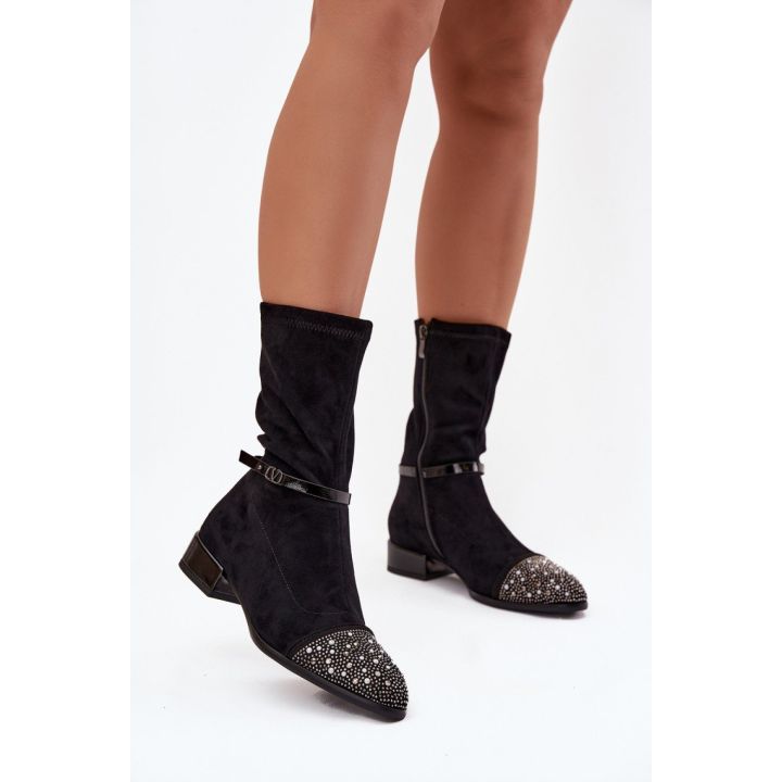 Aulinukai juodi su blizgiu nosele ir dirželiu Step in Style