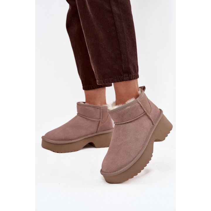 Women's Snow Boots Made of Natural Suede Lined with Fur Khaki Milora
