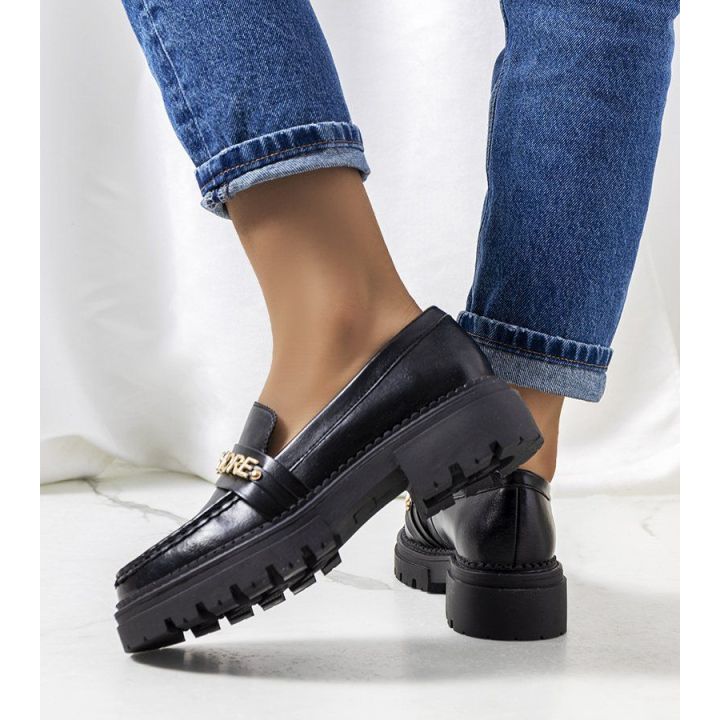 Louelle juodi mokasinai aukštu padu