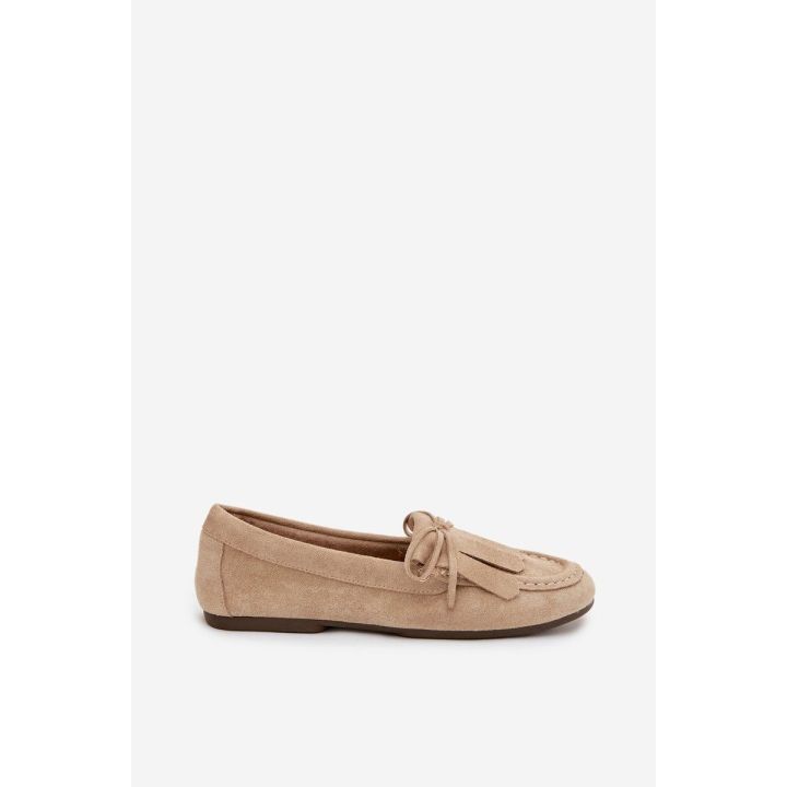 Moteriški smėlio spalvos mokasinai su kutais ir raišteliais Glorina