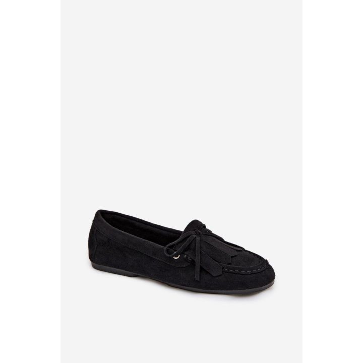 Moteriški juodi mokasinai su kutais ir raišteliais Glorina