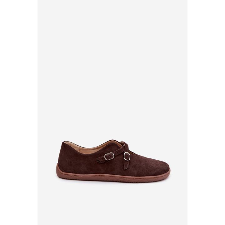 Moteriški zomšiniai loafers batai su dirželiais Zazoo rudi