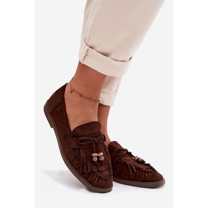 Moteriški mokasinai su kutais ir karoliukais rudi Teressa