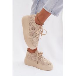 Moteriški platforminiai nėriniuoti kedai smėlio spalvos Evalora