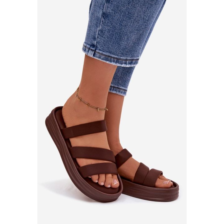 Moteriškos platforminės basutės su dirželiais šokolado spalvos Liorine