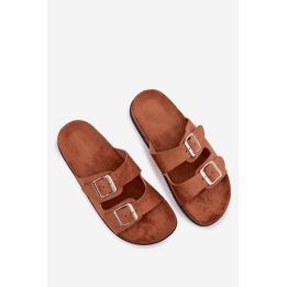 Moteriškos šlepetės su sagtimis Oliena camel spalvos