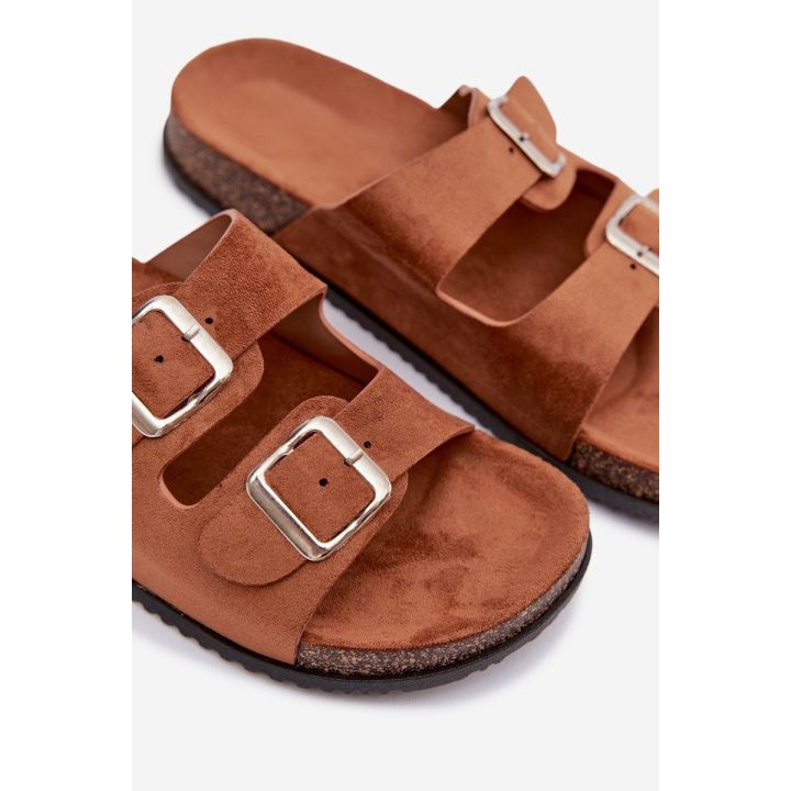 Moteriškos šlepetės su sagtimis Oliena camel spalvos